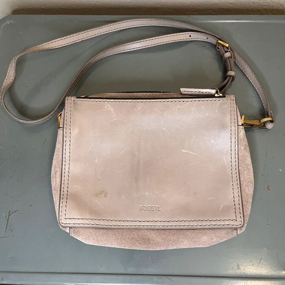Fossil Campbell beige Leather Suede Crossbody Bag